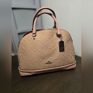 Coach Pink Satchel with Textured Leather and Gold Hardware